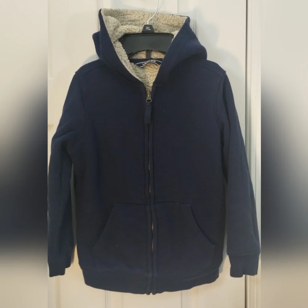 Youth Lands' End Full Zip Blue Sherpa-Lined Hoodie